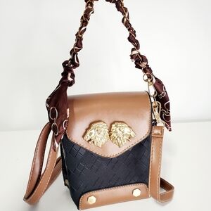Brown & Black Mini Lion Accent Crossbody Bag